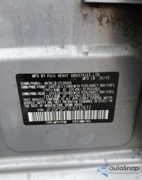 2015 Subaru Xv Crosstrek 2.0I Hybrid Touring z USA, uszkodzony, nr VIN JF2GPBPC7FH232872